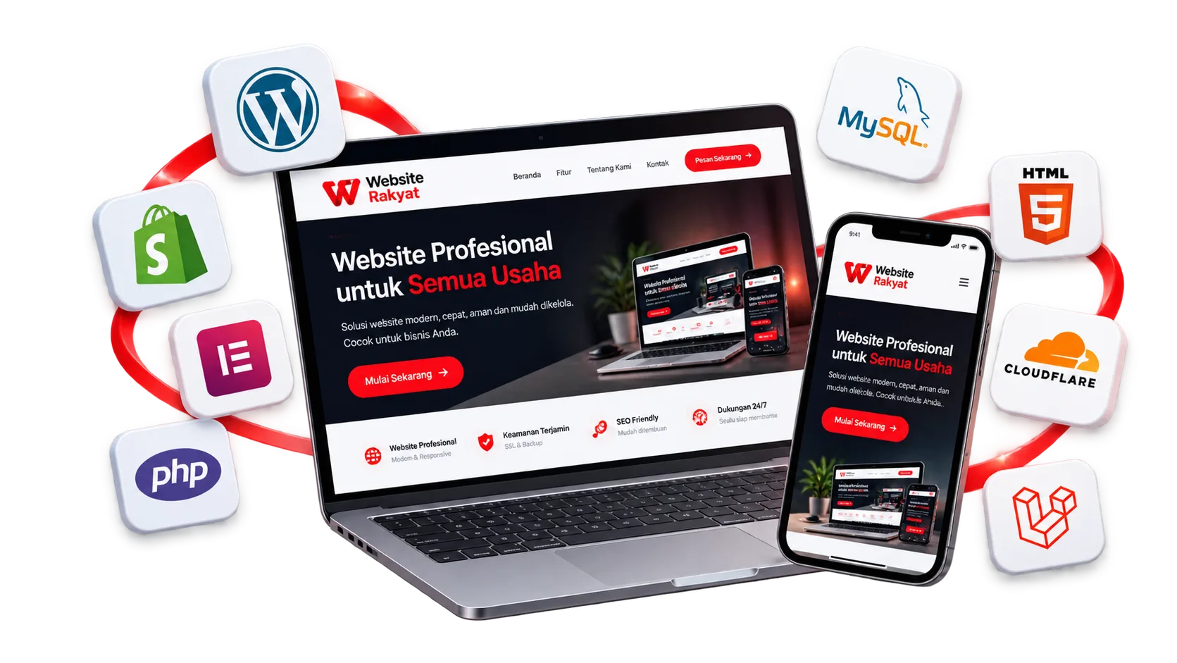 Teknologi pembuatan website Website Rakyat di laptop dan ponsel